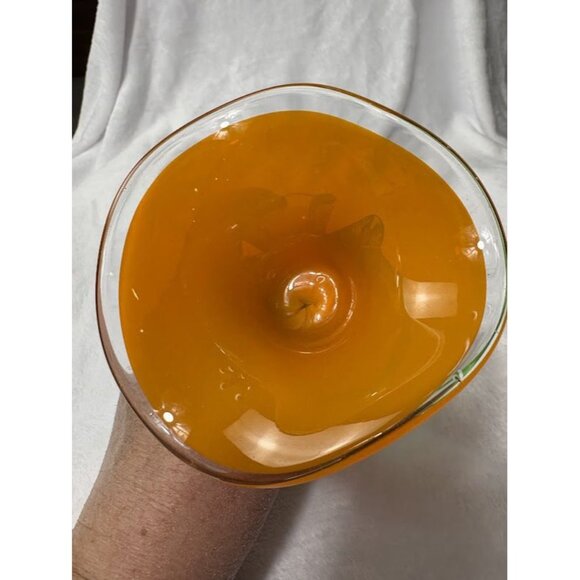 Handcrafted Orange & Green Art Glass Lily Flower Figurine Candle Holder - Picture 8 of 11